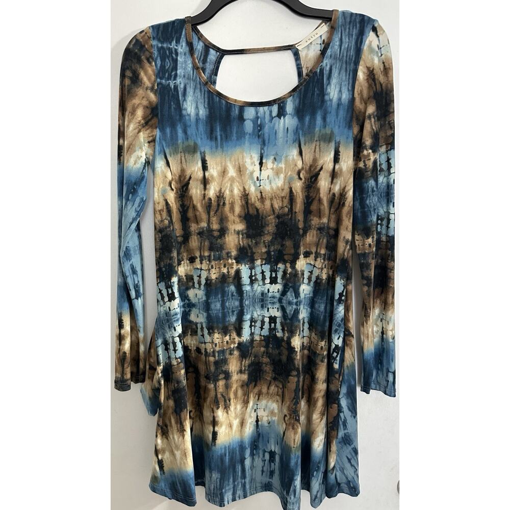 Entro Women’s Tie Dye Stretch Knit Key Hole Back Long Sleeves Dress Size Small